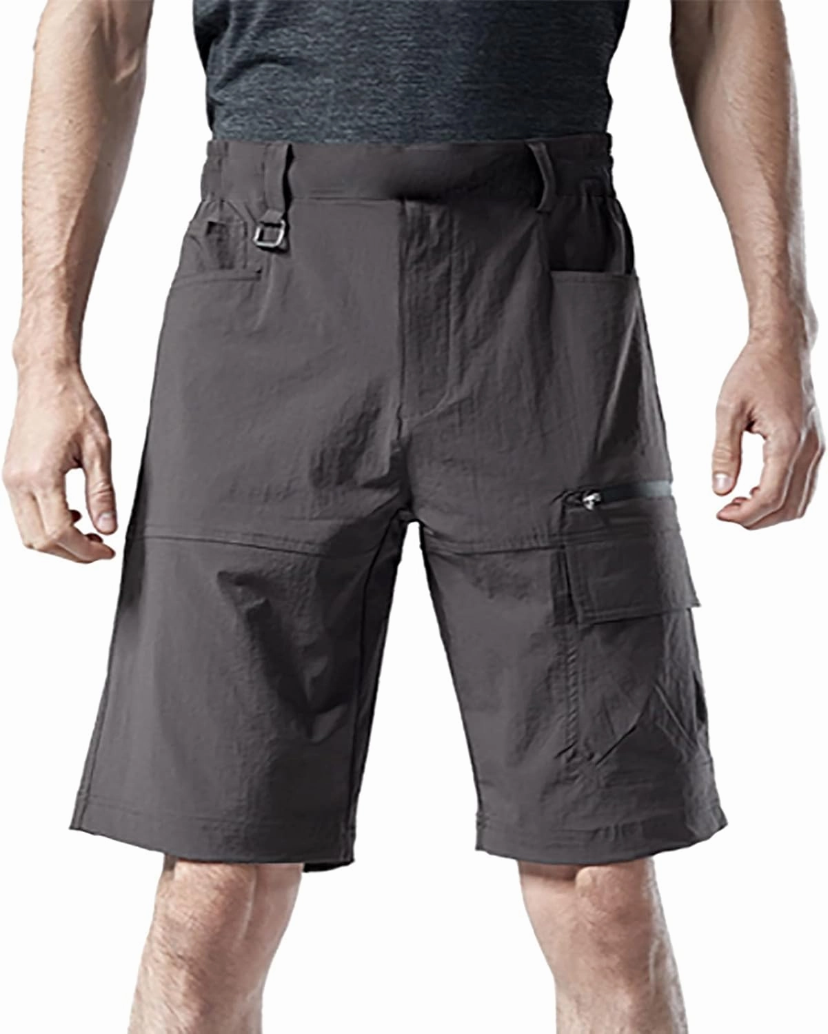 Muscularfit Mens Big and Tall Shorts Elastic Waist Multi Pocket Cargo Shorts Casual Summer Solid Tooling Shorts Athletic Pant