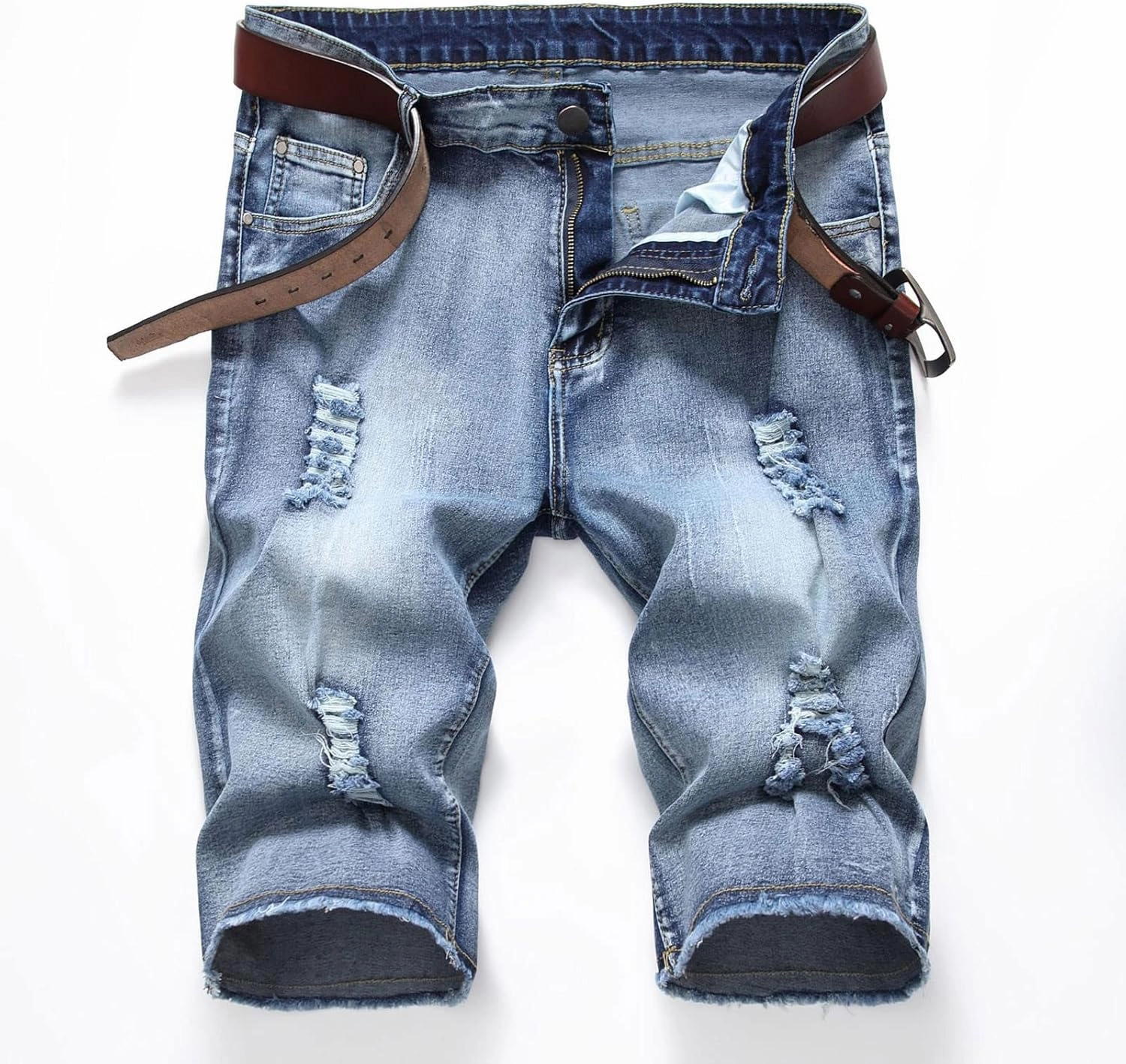 Muscularfit Mens Denim Shorts Stretch Slim Fit Linen Jean Shorts with Broken Hole Comfort Flex Waistband Shorts 6" Inseam