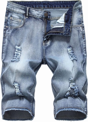 Muscularfit Mens Denim Shorts Stretch Slim Fit Linen Jean Shorts with Broken Hole Comfort Flex Waistband Shorts 6" Inseam