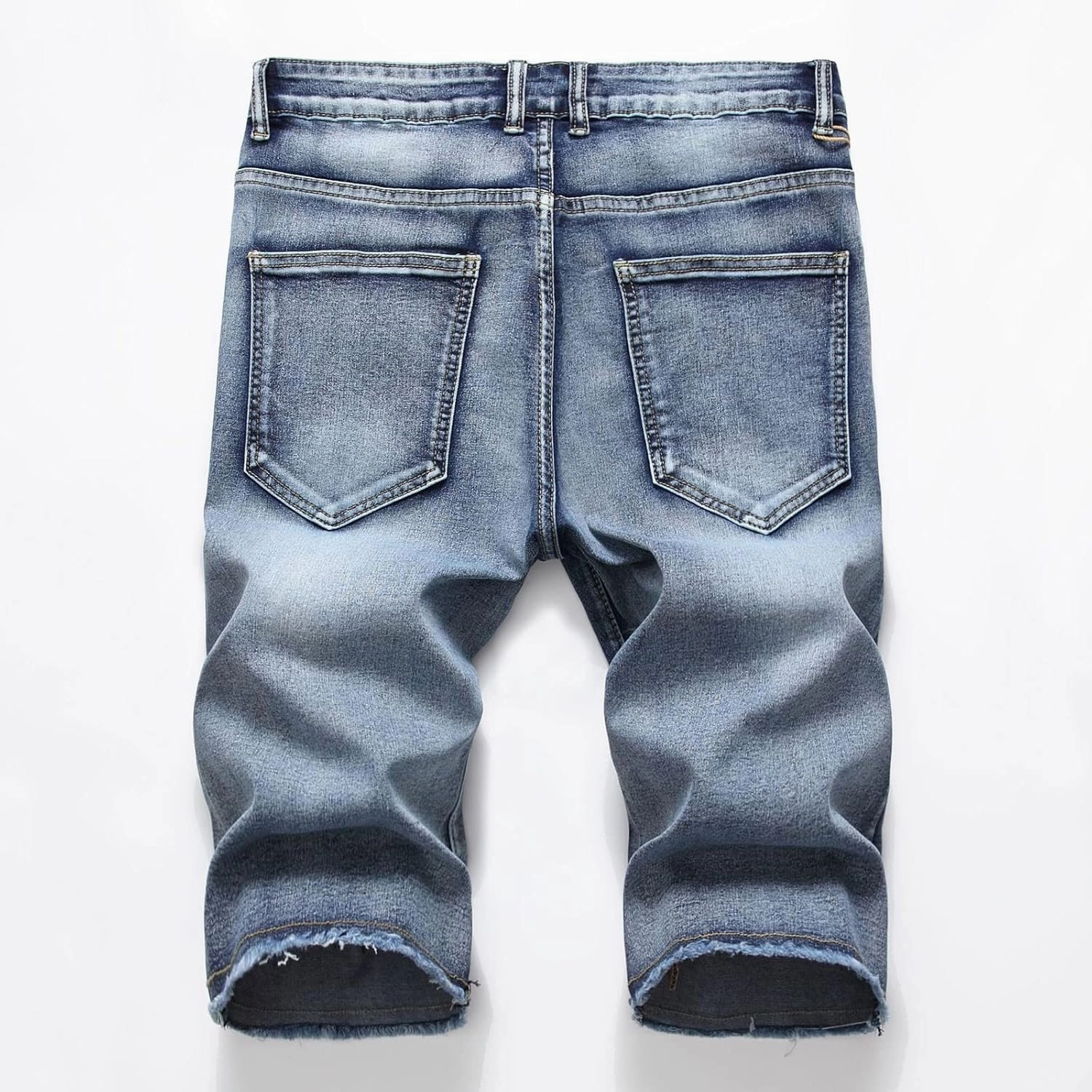 Muscularfit Mens Denim Shorts Stretch Slim Fit Linen Jean Shorts with Broken Hole Comfort Flex Waistband Shorts 6" Inseam