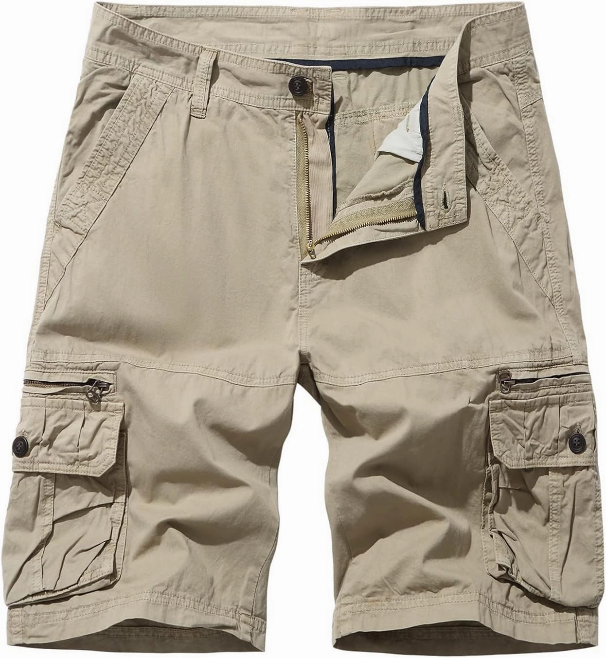 Muscularfit Mens Gym Shorts with Pockets Casual Cotton Buckle Zipper Solid Tooling Shorts Big and Tall Work Utility Shorts