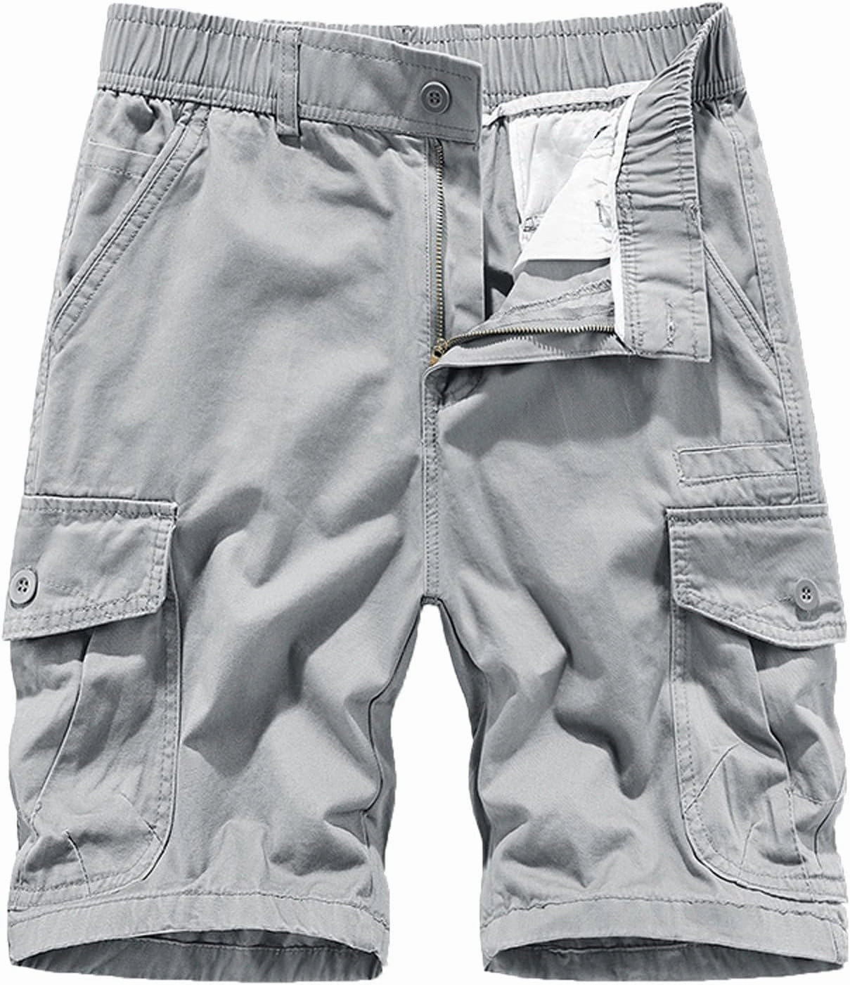 Muscularfit Mens Lightweight Shorts Summer Waist-Relaxer Drawstring Cargo Shorts with Pockets Flat-Front Cotton Linen Shorts