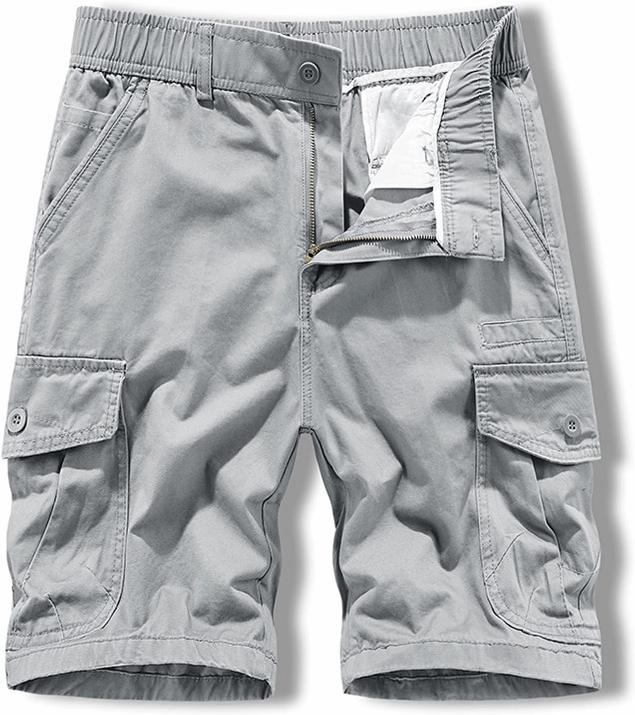 Muscularfit Mens Lightweight Shorts Summer Waist-Relaxer Drawstring Cargo Shorts with Pockets Flat-Front Cotton Linen Shorts