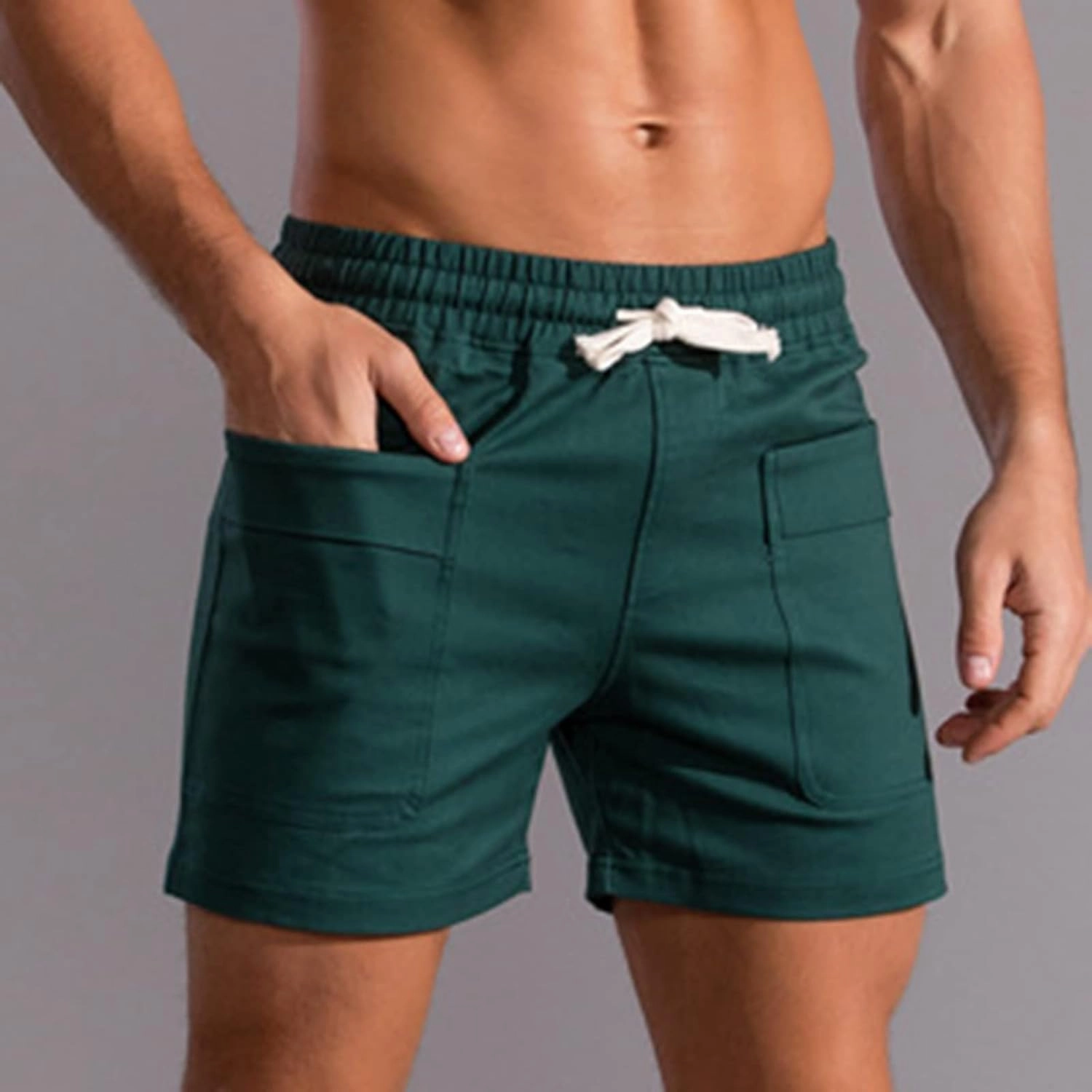 Muscularfit Mens Shorts Casual Stretch Waist Cotton Shorts Multi Pocket Drawstring Elastic Waist Cargo Shorts Regular Shorts