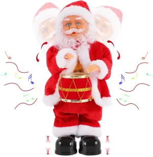 Musical Dancing Santa Claus with Drum - Singing Santa Plush Toy for Christmas Decor and Xmas Gift