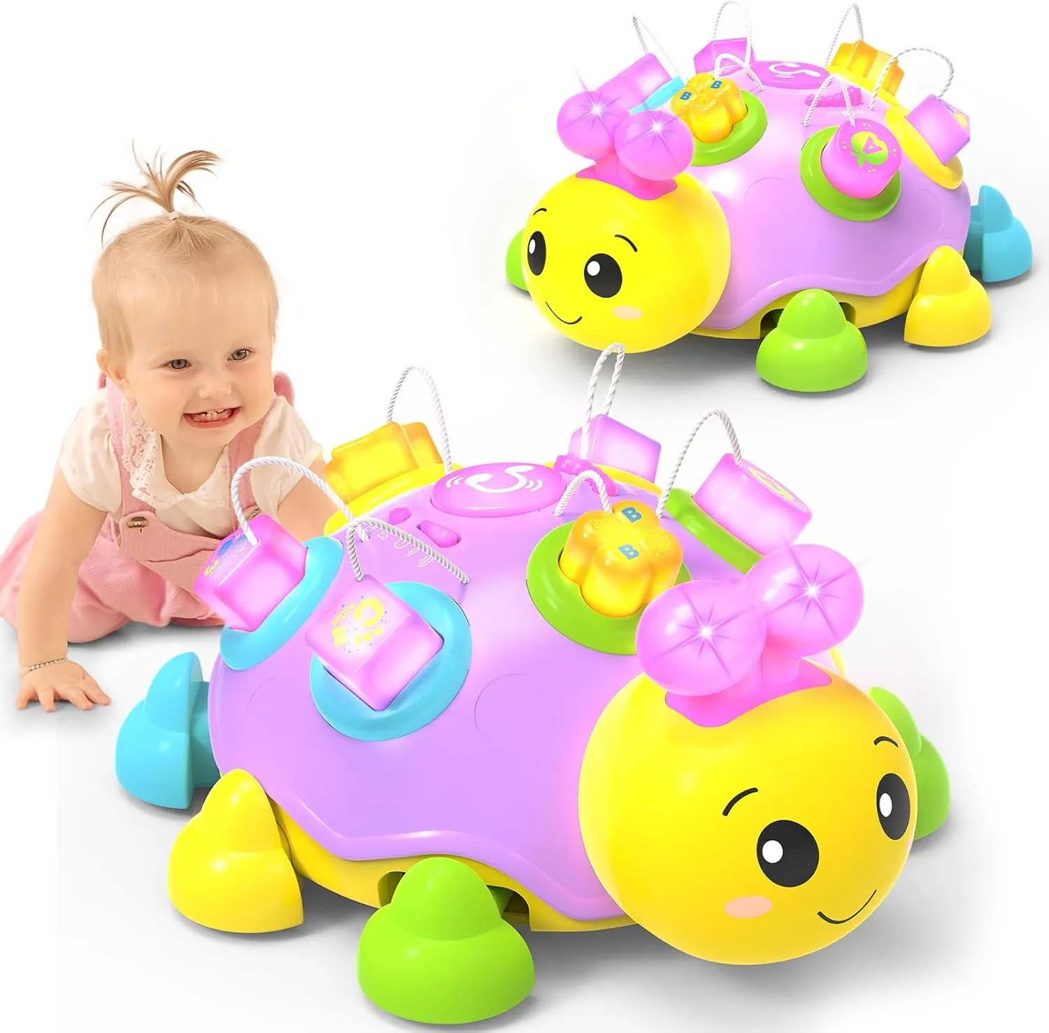Musical Ladybug Baby Toys 6-12 Months, Infant Early Educational Learning Montessori Toy for 1  Year Old Girl, First Birthday Gift Toys for 7 8 9 10 11 Months Newborn Girls (Purple)