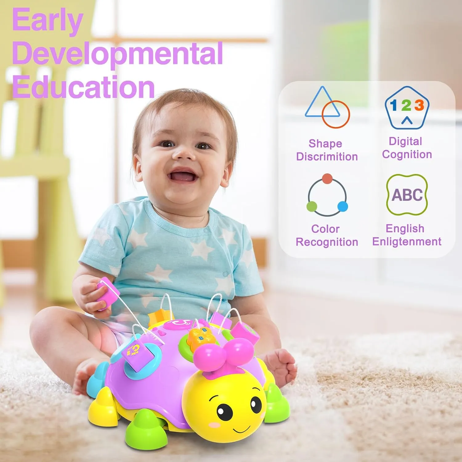Musical Ladybug Baby Toys 6-12 Months, Infant Early Educational Learning Montessori Toy for 1  Year Old Girl, First Birthday Gift Toys for 7 8 9 10 11 Months Newborn Girls (Purple)