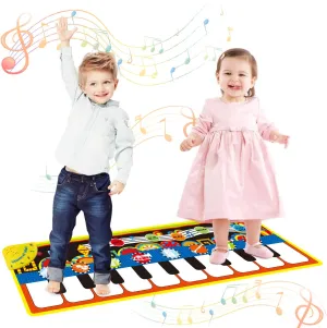 Musical Piano Mat, Toddler Piano Keyboard Floor Playmat Childrens Kids Musical Mats Kids Tunes Playmat Walking Music Toys for Baby Girls 43.3'' X14.2''