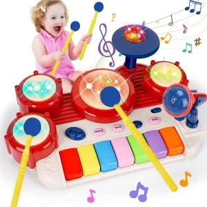 Musical Toys for Toddlers 1-3 Piano Keyboard & Drum Set, Kids Music Instruments Toddler Toys Age 1-2 Baby Sensory Toys 12 18 Months Birthday Valentines Gifts for 1 2 3 4 Year Old Girls Boys