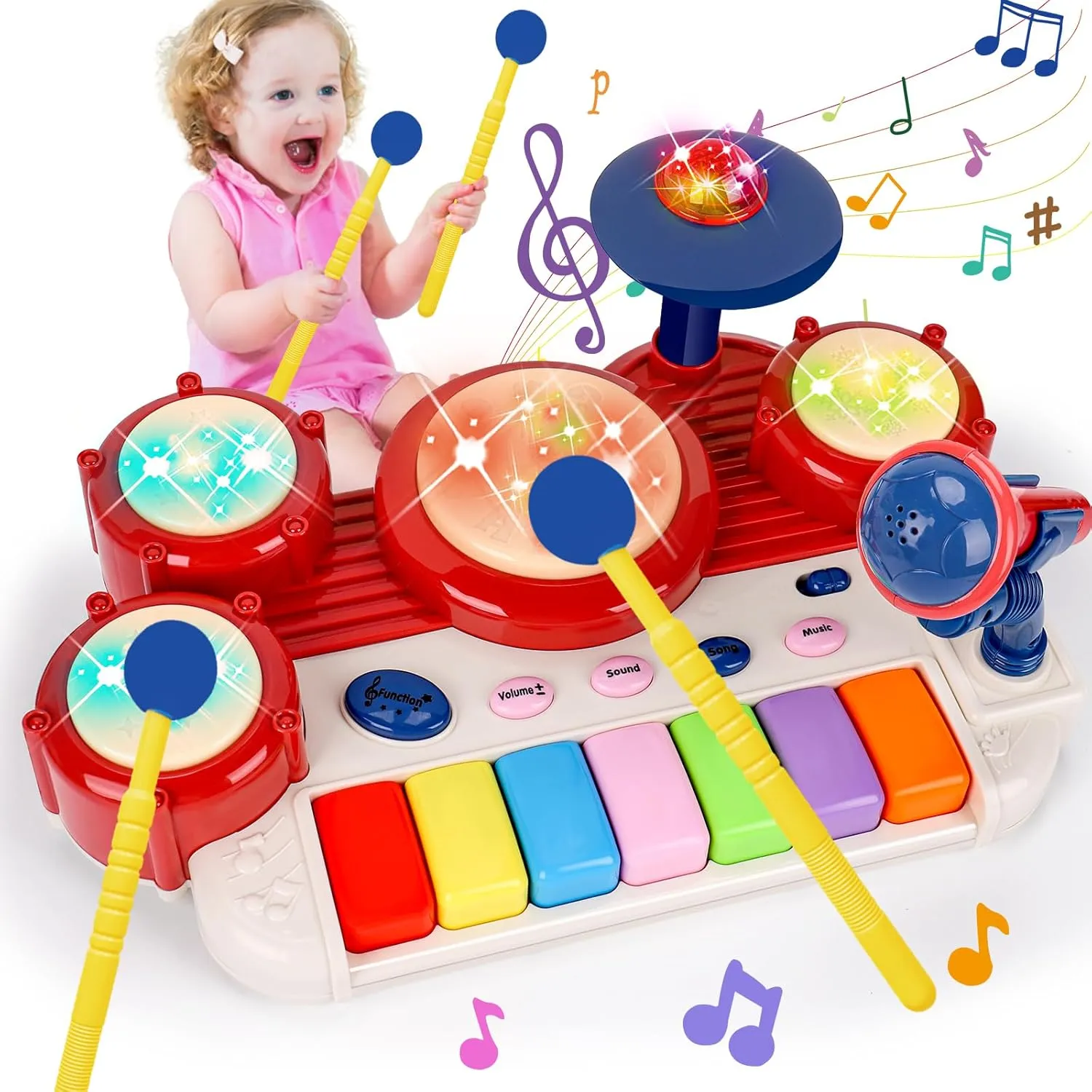 Musical Toys for Toddlers 1-3 Piano Keyboard & Drum Set, Kids Music Instruments Toddler Toys Age 1-2 Baby Sensory Toys 12 18 Months Birthday Valentines Gifts for 1 2 3 4 Year Old Girls Boys