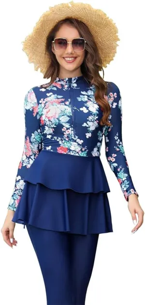 Muslim Swimsuit for Women Full Coverage Floral Burkini Modest Islamic Bathing Suit with Hijab Surfing Rash Guard Set