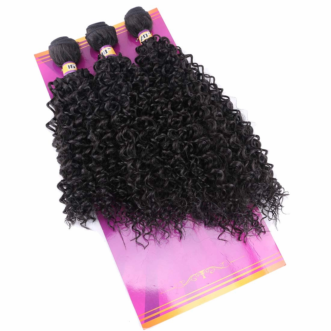 Natural Black Synthetic Hair Weave Afro Kinky Culrly Fiber Hair Externsions 16 18 20 Inches 210 Gram/set Heat Resistant Hair Bundles (2#)