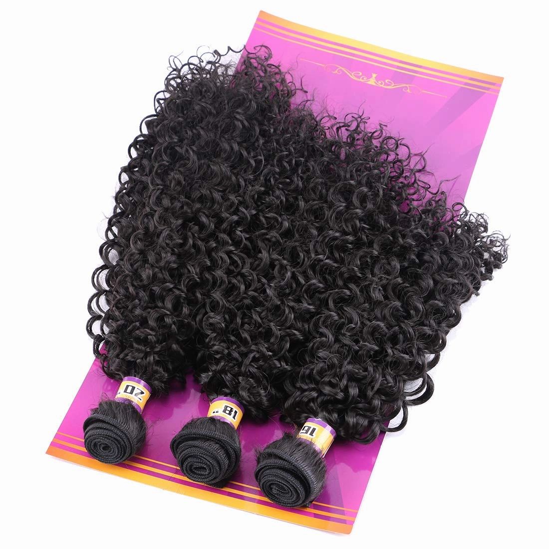 Natural Black Synthetic Hair Weave Afro Kinky Culrly Fiber Hair Externsions 16 18 20 Inches 210 Gram/set Heat Resistant Hair Bundles (2#)