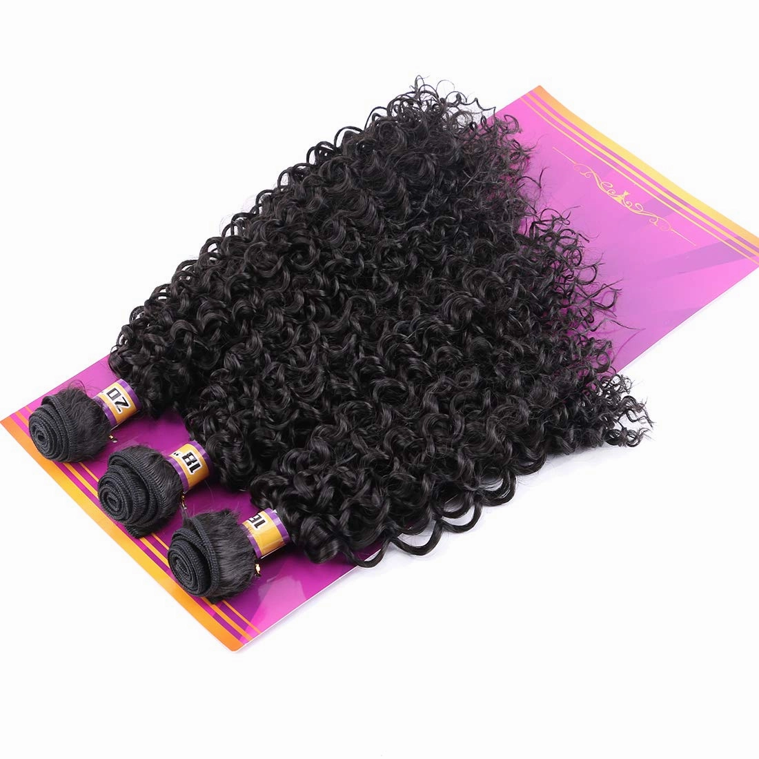 Natural Black Synthetic Hair Weave Afro Kinky Culrly Fiber Hair Externsions 16 18 20 Inches 210 Gram/set Heat Resistant Hair Bundles (2#)