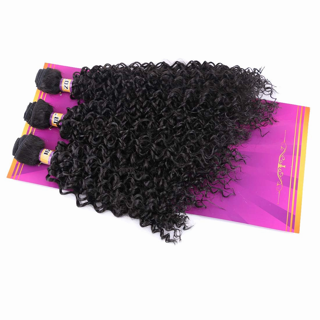Natural Black Synthetic Hair Weave Afro Kinky Culrly Fiber Hair Externsions 16 18 20 Inches 210 Gram/set Heat Resistant Hair Bundles (2#)