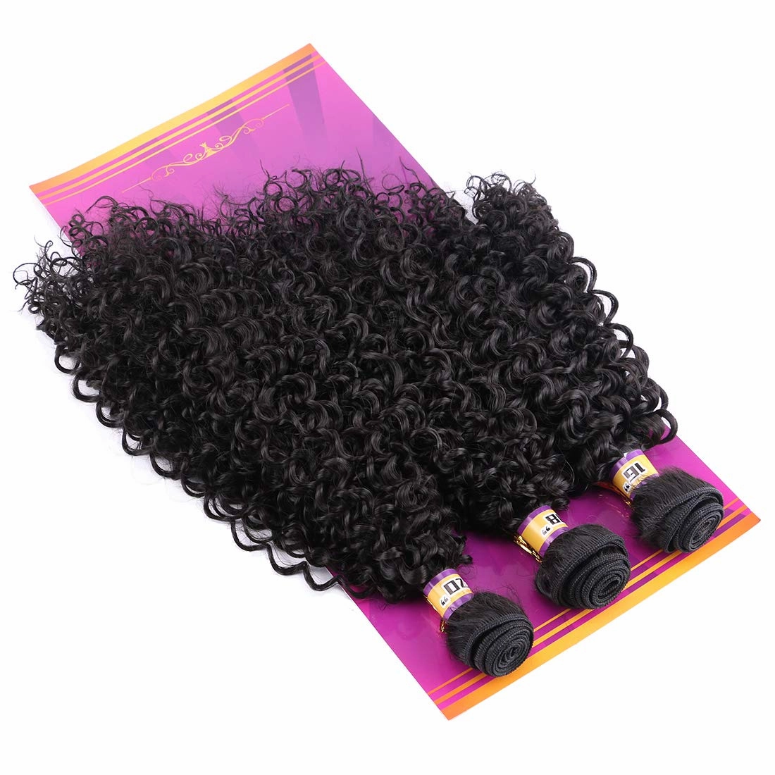 Natural Black Synthetic Hair Weave Afro Kinky Culrly Fiber Hair Externsions 16 18 20 Inches 210 Gram/set Heat Resistant Hair Bundles (2#)