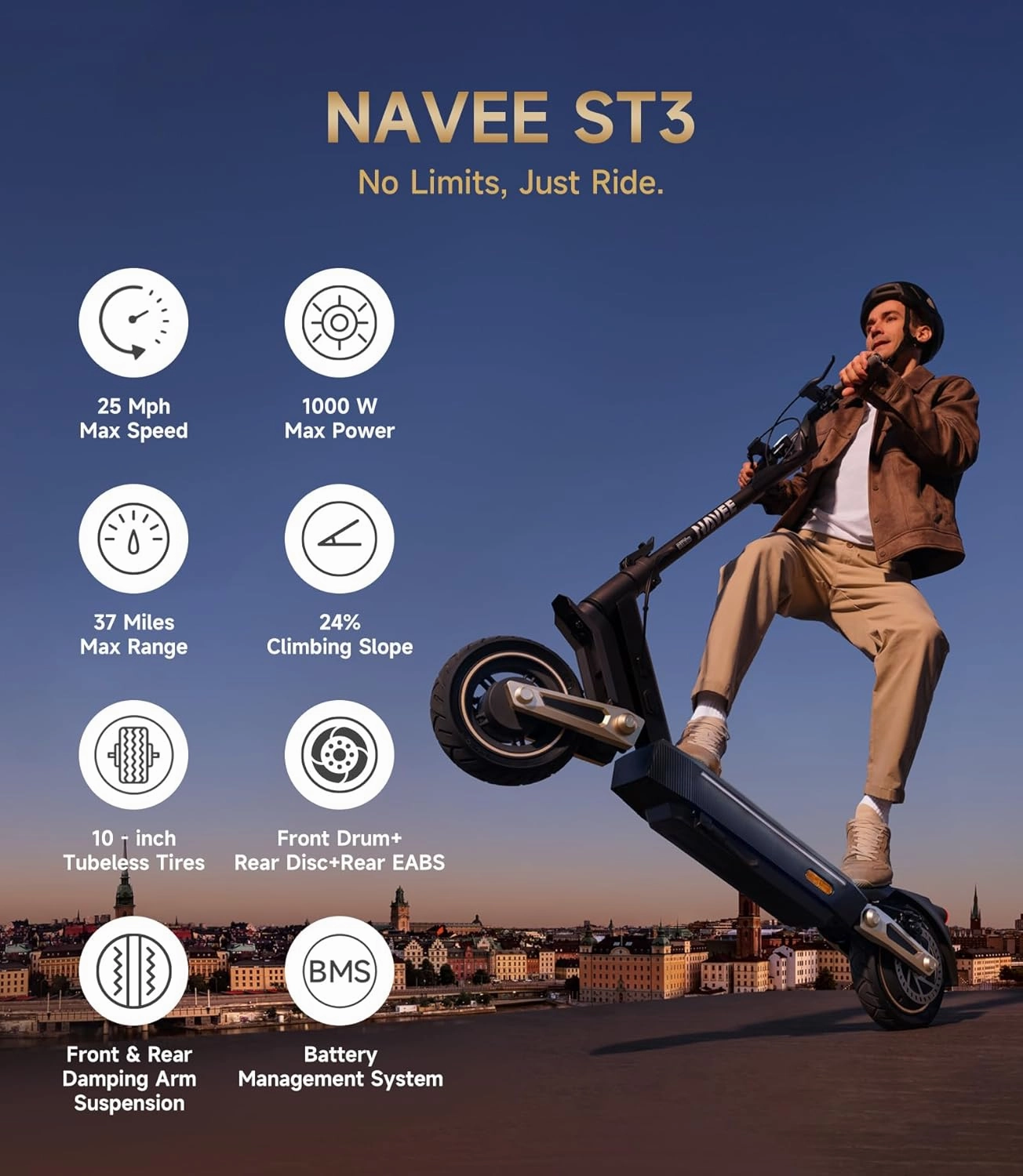 NAVEE Electric-Scooter-Adults,e Scooter ST3 S40,Off Road Fast 25 20 Mph,1000w 500w Motor with Suspension, Long Range 38 25 Miles,10 inch Tires All Terrain, Heavy Duty Commuter Teens Students