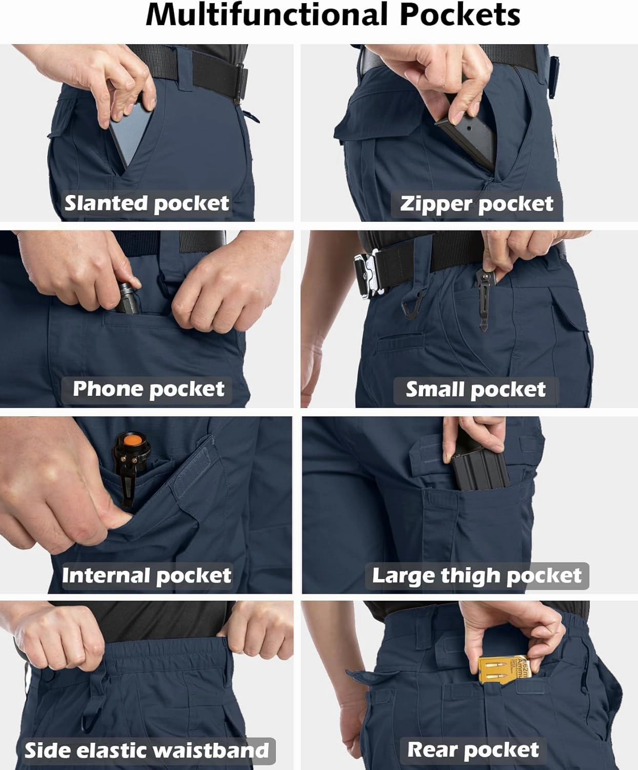 NAVEKULL Men's Outdoor Tactical Pants Lightweight Ripstop Military Hiking Work Cargo Pants with 9 Pockets