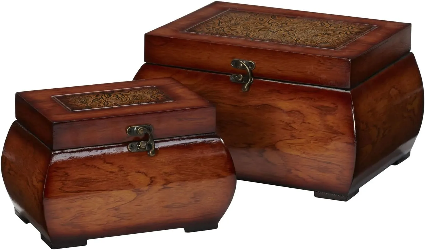 Nearly Natural 527 Decorative Lacquered Wood Chests, Set of 2,Brown,Small: 5.5w x 8.5d x 5.25h, Large: 8.25w x 11.25d x 6.5h