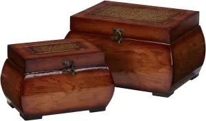 Nearly Natural 527 Decorative Lacquered Wood Chests, Set of 2,Brown,Small: 5.5w x 8.5d x 5.25h, Large: 8.25w x 11.25d x 6.5h