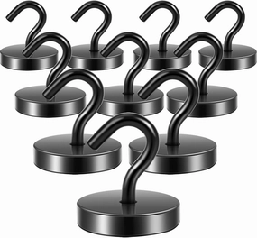 Neosmuk Magnetic Hooks, Cruise Ship Essentials, 120lb  Heavy Duty Magnetic Hooks for Cruise Cabins, Refrigerator, Grill, Hanging, and Travel | Extra Strong Must-Haves Magnet Hook,Black, Pack of 10