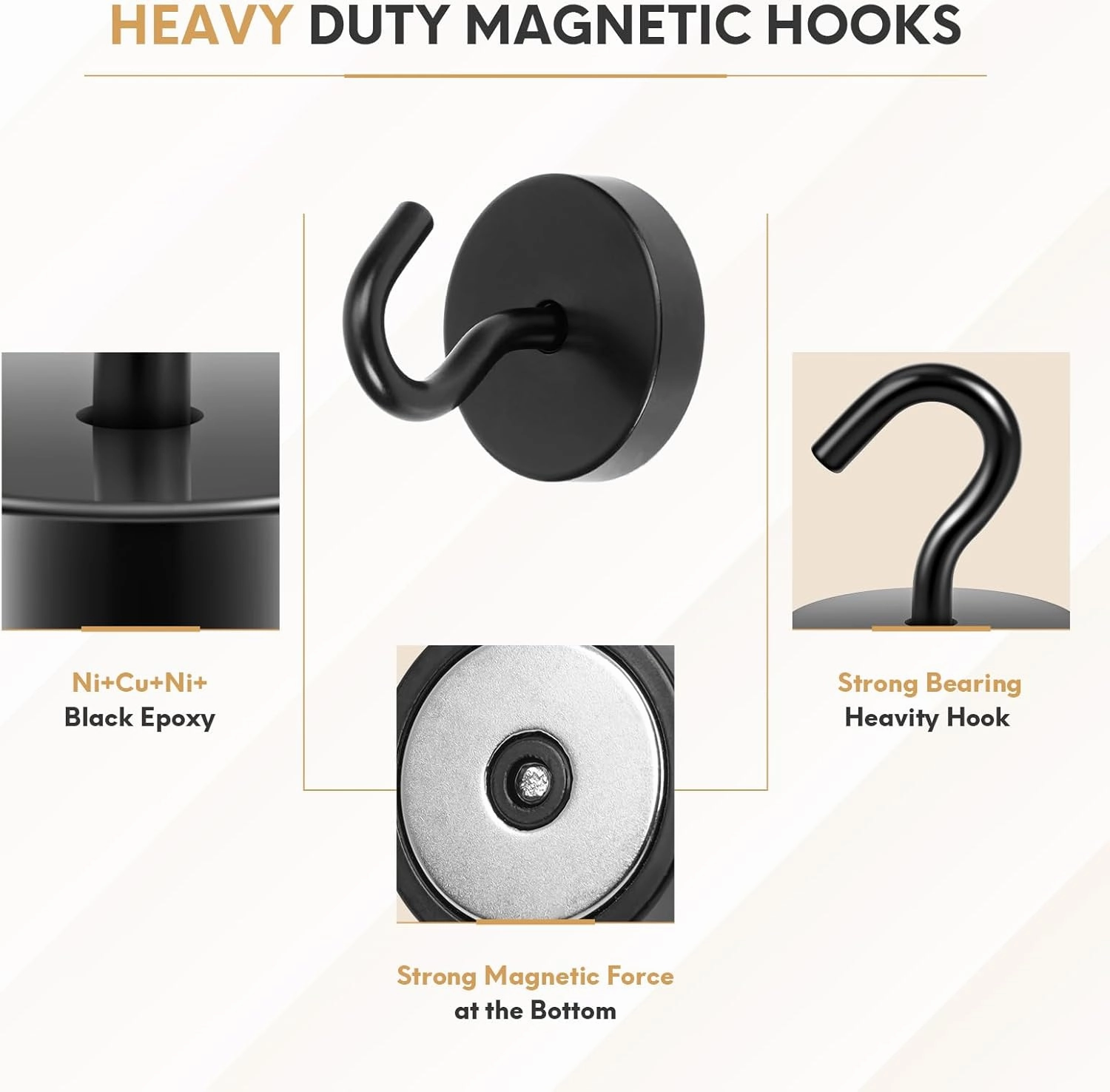 Neosmuk Magnetic Hooks, Cruise Ship Essentials, 120lb  Heavy Duty Magnetic Hooks for Cruise Cabins, Refrigerator, Grill, Hanging, and Travel | Extra Strong Must-Haves Magnet Hook,Black, Pack of 10