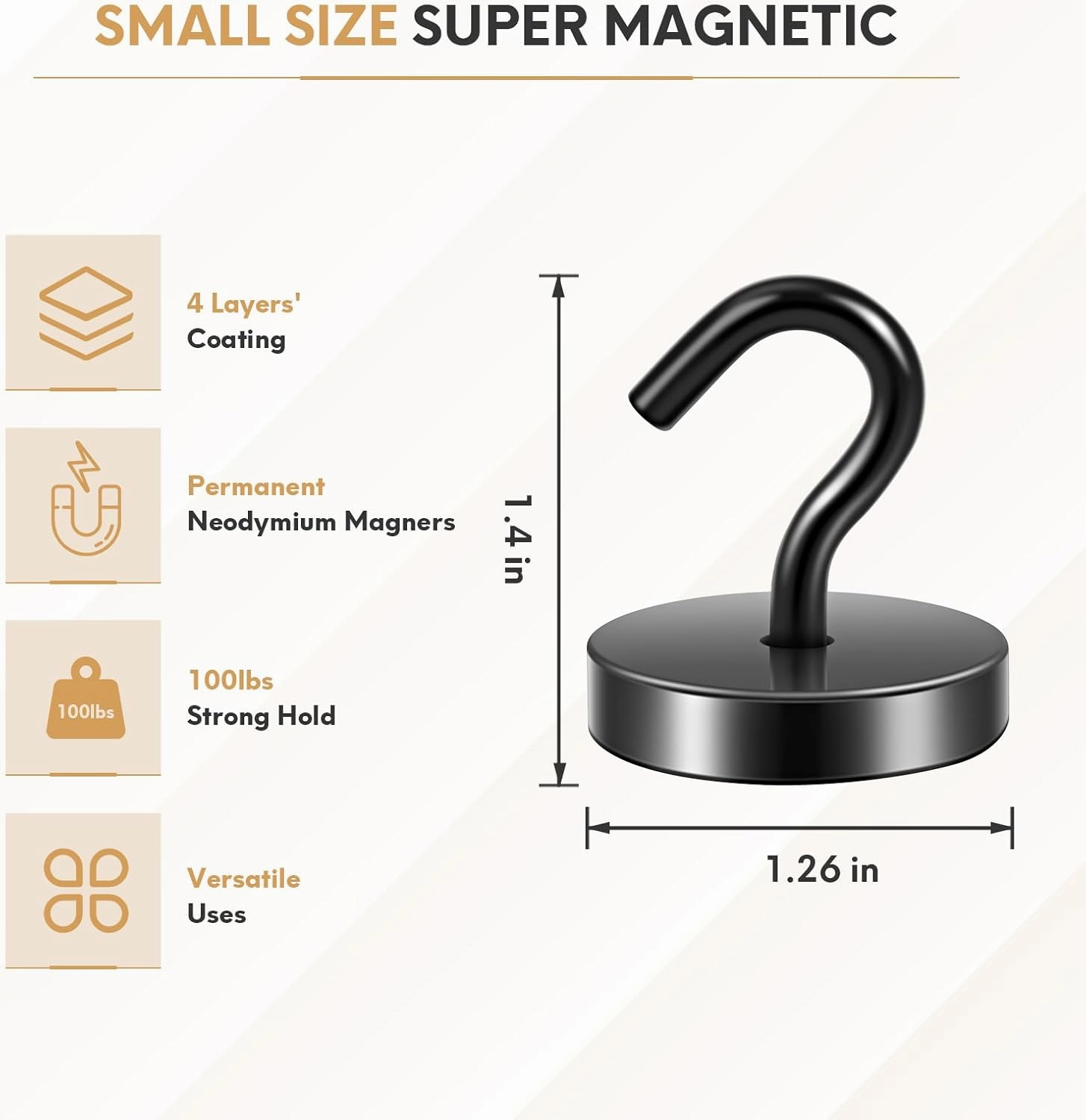 Neosmuk Magnetic Hooks, Cruise Ship Essentials, 120lb  Heavy Duty Magnetic Hooks for Cruise Cabins, Refrigerator, Grill, Hanging, and Travel | Extra Strong Must-Haves Magnet Hook,Black, Pack of 10