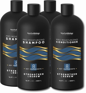 New York Biology Pro Moisturizing Shampoo and Conditioner Set 16 oz – Sulfate Free Shampoo for Color Treated Hair and Dry Damaged Hair – Hydrating Shampoo and Conditioner for Men and Women - Pack of 2