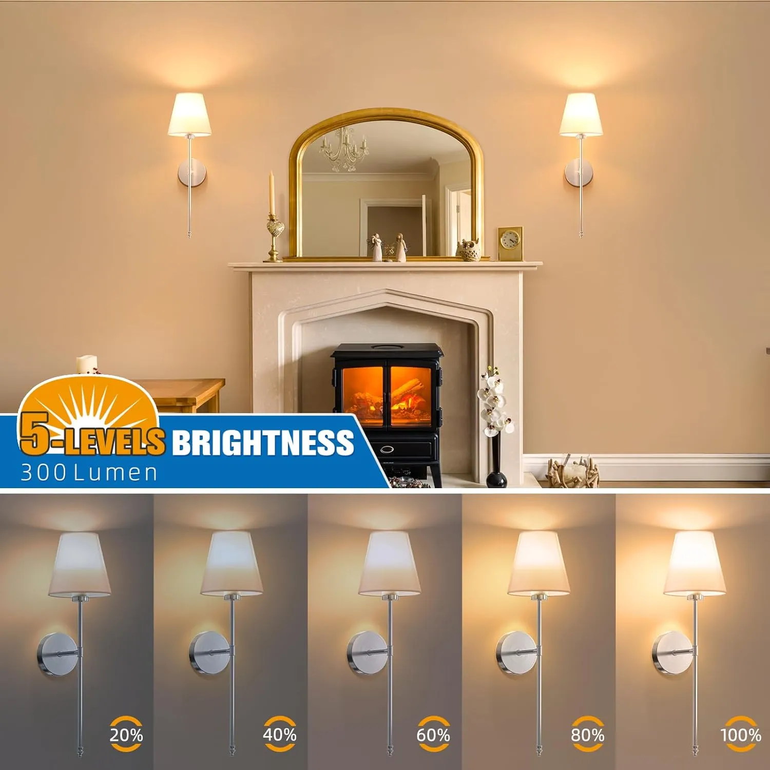 NIORSUN Battery Operated Wall Sconce Set of 2,Brushed Nickel Rechargeable Wall Lights with 5200mAh Dimmable Detachable Bulbs and Remote, 10 Colors Wireless Sconces for Bedroom Living Room Hallway