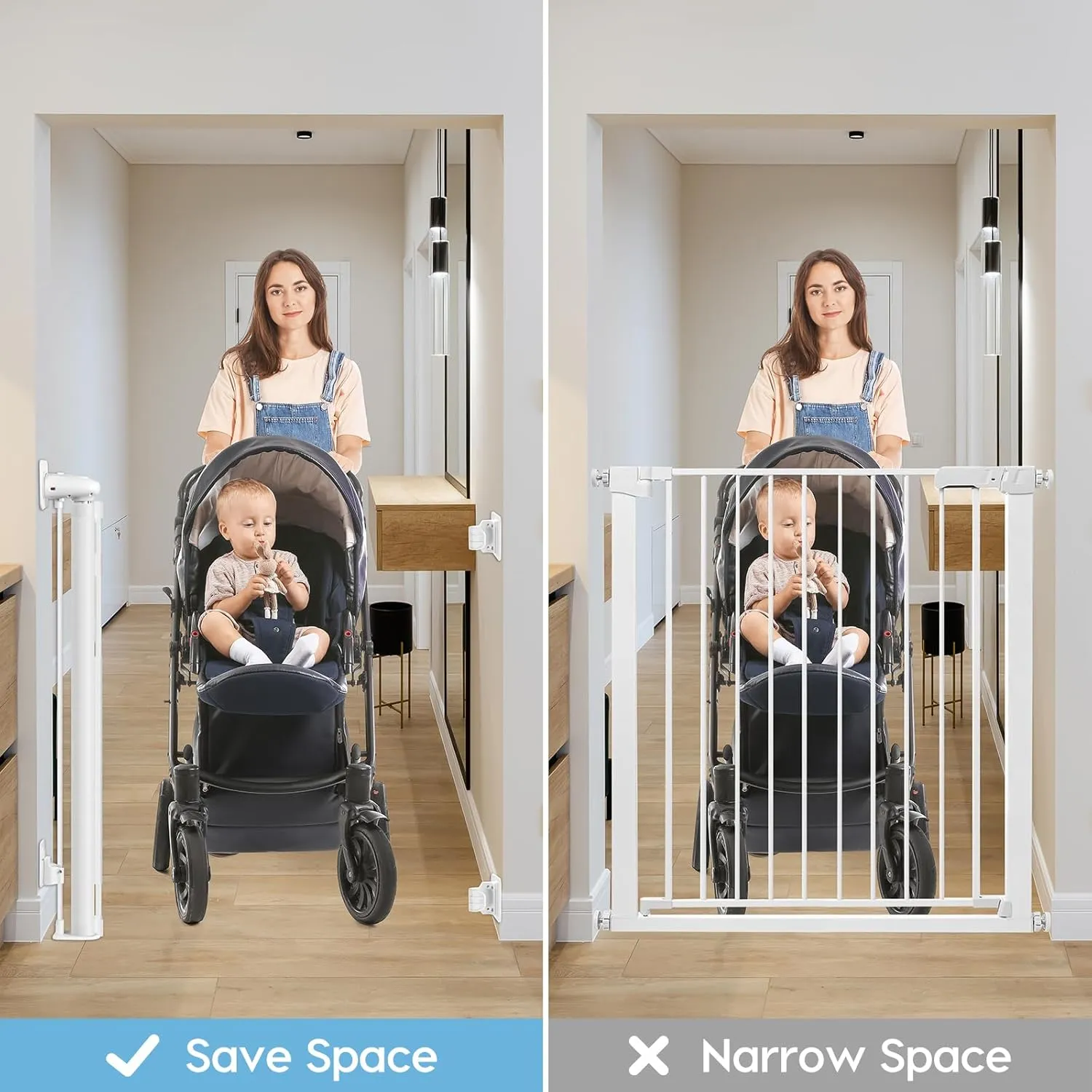 No Drill Retractable Baby Gate for Stairs 59" Wide, Punch Free Dog Gate Indoor 33" Tall, Retractable Pet Gates for Doorways No Drilling Mesh Baby Gate Puppy Gates for The House, White