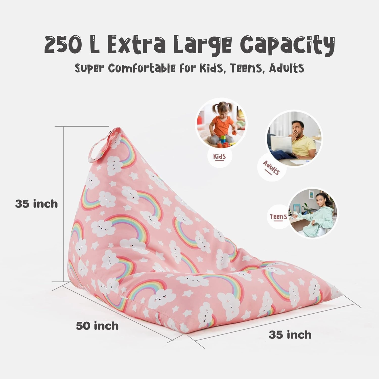 Nobildonna Stuffed Animal Storage Bean Bag Chair Cover for Kids Teens (No Filler) 250L Washable Large Beanbag Cover for Kids' Room Organizing Plush Toys or Home Living Room Textile,Pink