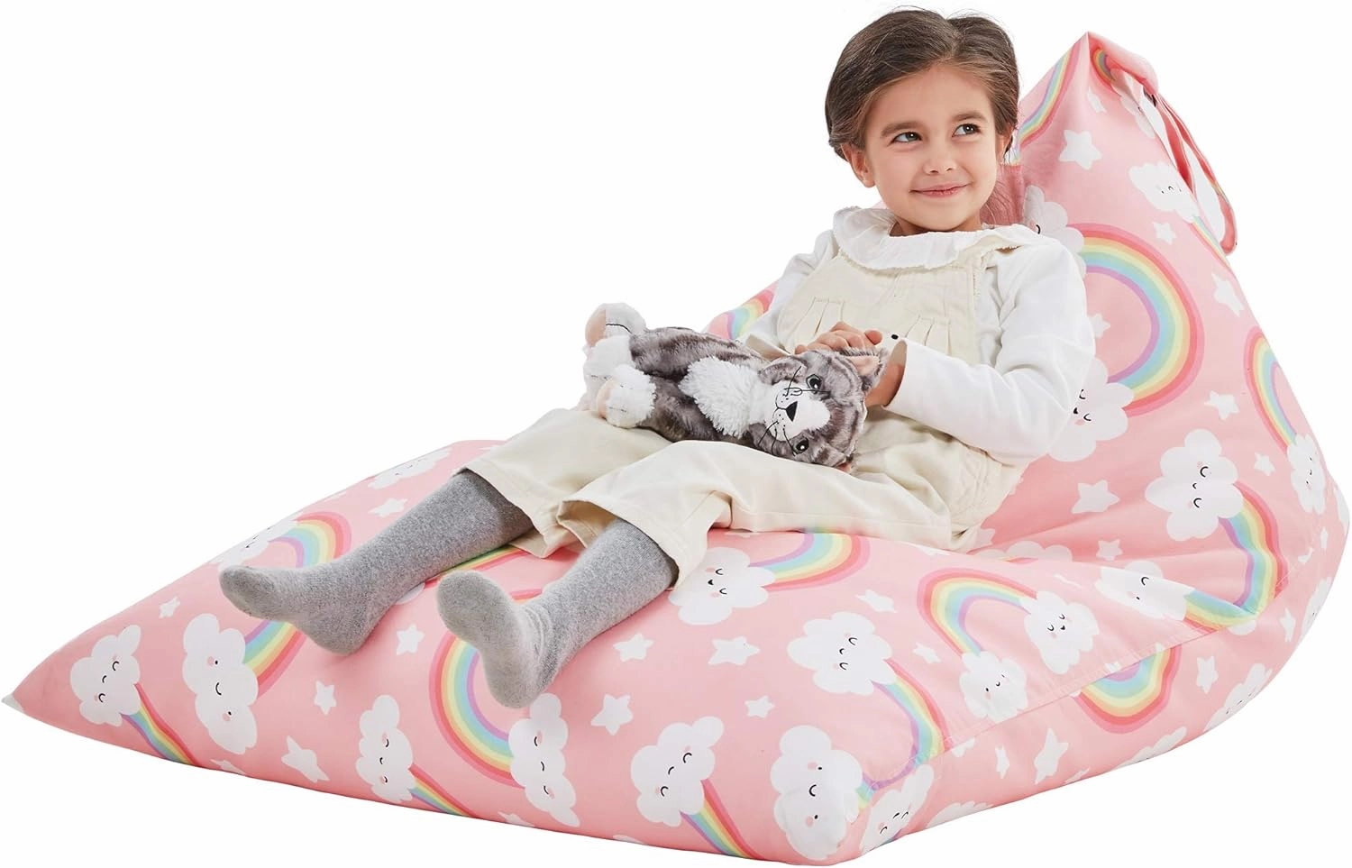 Nobildonna Stuffed Animal Storage Bean Bag Chair Cover for Kids Teens (No Filler) 250L Washable Large Beanbag Cover for Kids' Room Organizing Plush Toys or Home Living Room Textile,Pink
