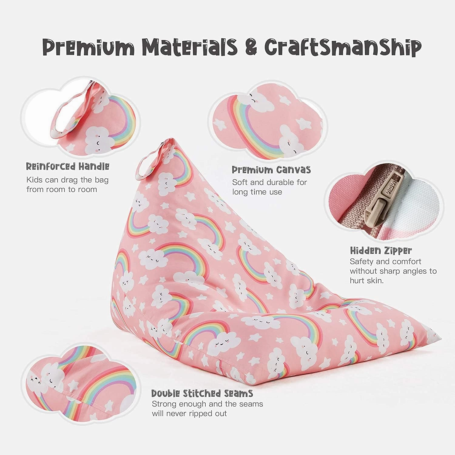 Nobildonna Stuffed Animal Storage Bean Bag Chair Cover for Kids Teens (No Filler) 250L Washable Large Beanbag Cover for Kids' Room Organizing Plush Toys or Home Living Room Textile,Pink