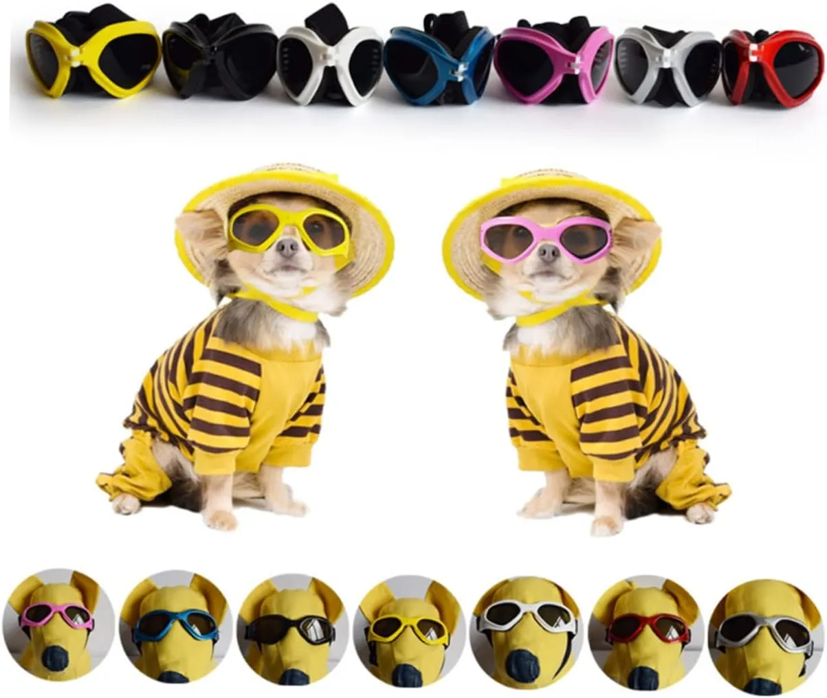 NOLITOY 2pcs Dog Sunglasses Small Breed Dog Goggles Uv Protection Comfortable Fit Pet Eyewear