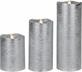 Northlight Set of 3 Brushed Silver-Tone LED Flickering Flameless Pillar Candles 8"