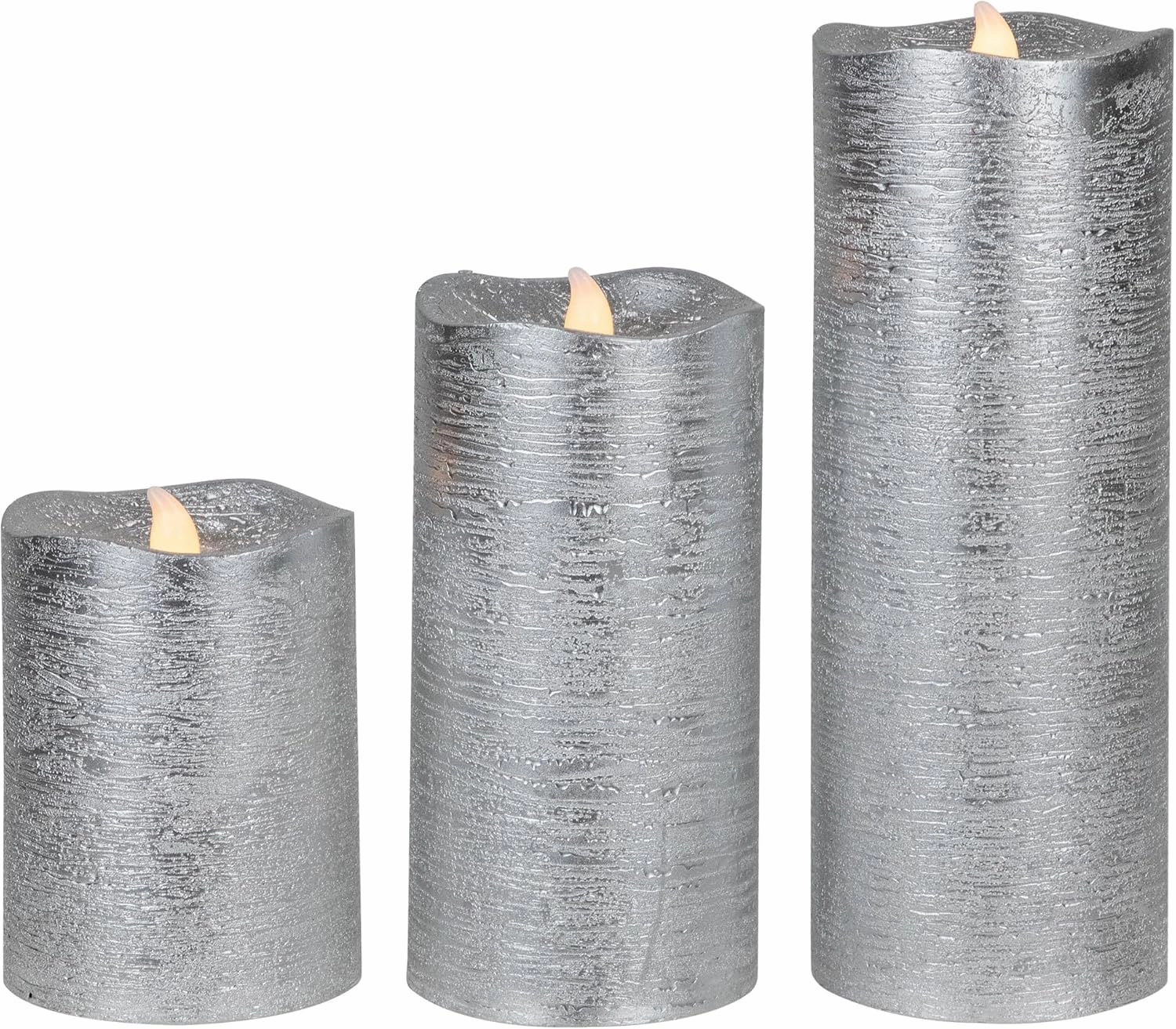 Northlight Set of 3 Brushed Silver-Tone LED Flickering Flameless Pillar Candles 8"