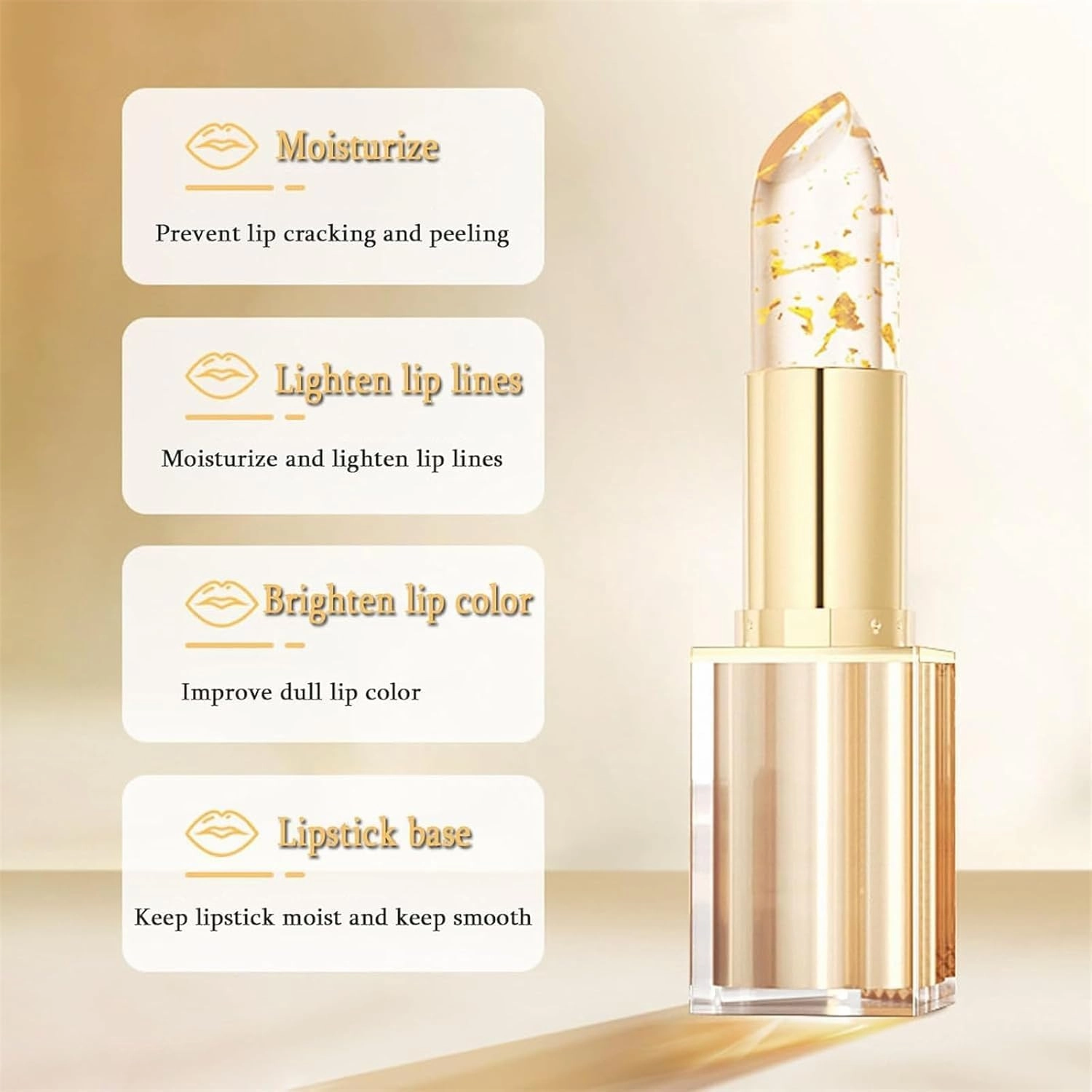 Novealcrbe Mood Lipstick,Transferproof Color Changing Lipstick,Gold Crystal Color ChangingLipstick,Transferproof LipGloss,Gold Foil Lip Balm,Moisturizing Glossy Shine Lip Gloss,Long Lasting (1PC)