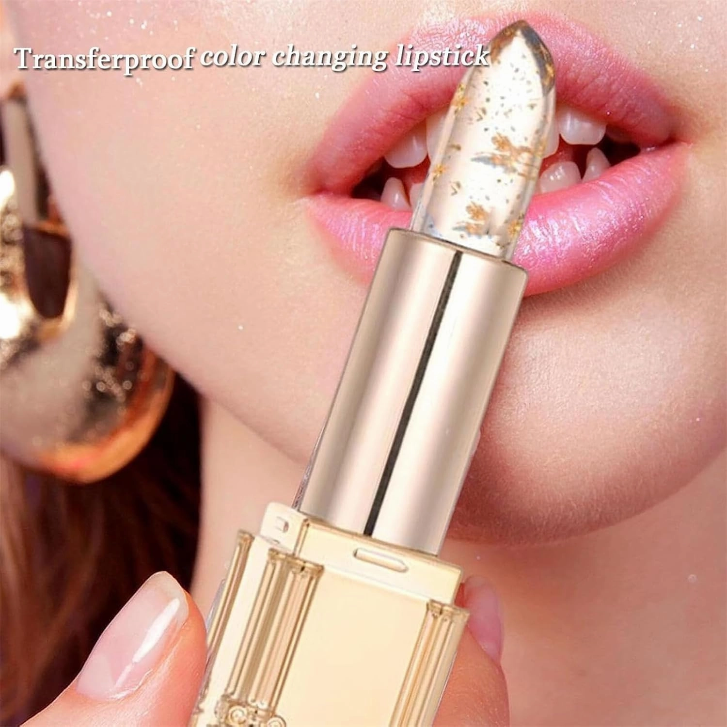 Novealcrbe Mood Lipstick,Transferproof Color Changing Lipstick,Gold Crystal Color ChangingLipstick,Transferproof LipGloss,Gold Foil Lip Balm,Moisturizing Glossy Shine Lip Gloss,Long Lasting (1PC)