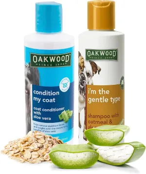 Oakwood Natural Aloe Vera Coat Conditioner & Tearless Oatmeal Shampoo Cleansing Wash for Pets - Hypoallergenic Pet Dog & Cat Grooming Supplies Set for Itching, Dry Skin, Detangling, Deodorizing