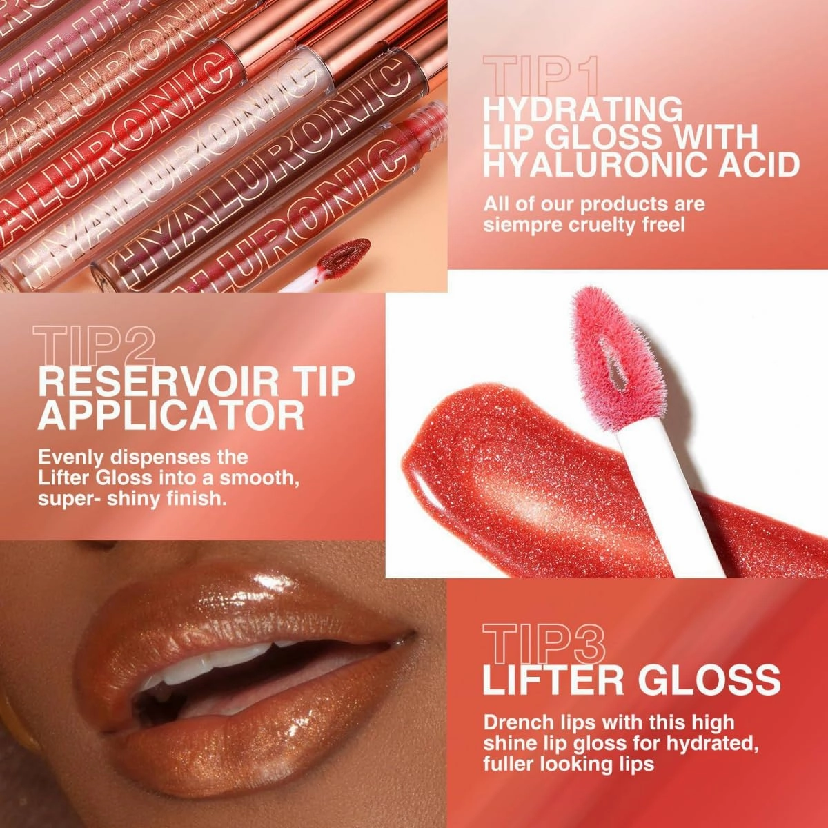 Ofanyia Hydrating Lip Glow Oil, Plumping Hyaluronic Acid Lip Gloss Set, Long Lasting Lip Gloss Tinted High Shine Liquid Lipstick Set, Lip Tint Lip Care (8 Colors)