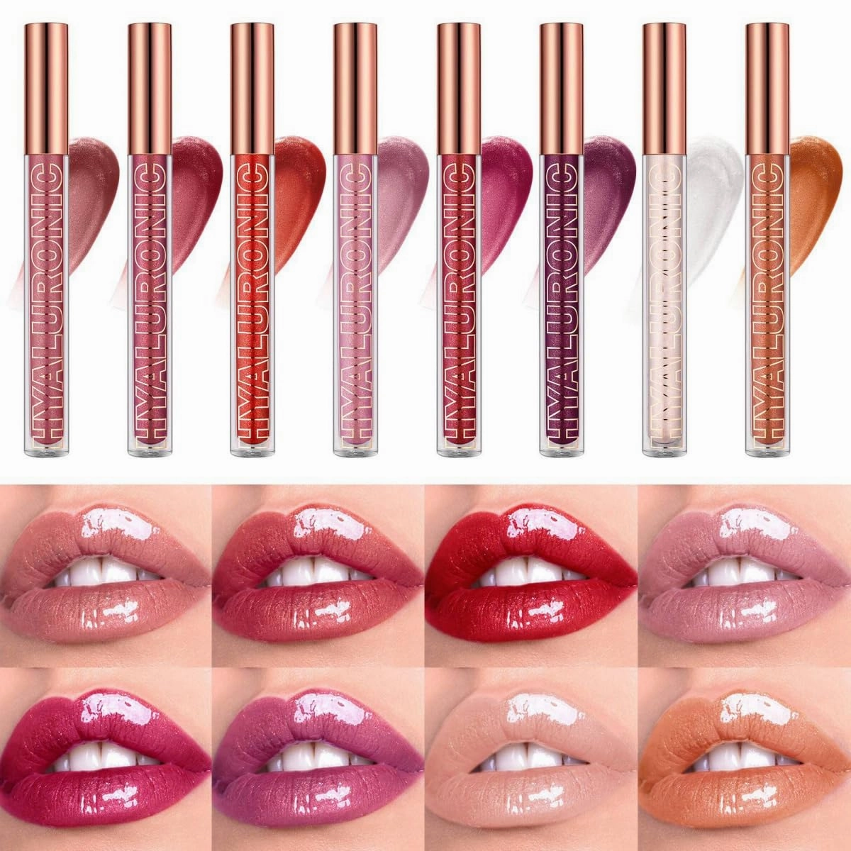 Ofanyia Hydrating Lip Glow Oil, Plumping Hyaluronic Acid Lip Gloss Set, Long Lasting Lip Gloss Tinted High Shine Liquid Lipstick Set, Lip Tint Lip Care (8 Colors)
