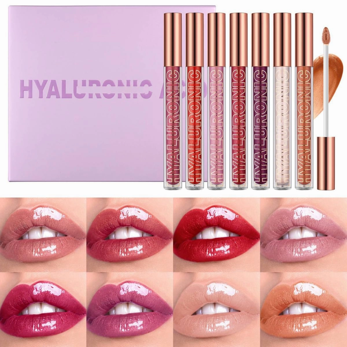 Ofanyia Hydrating Lip Glow Oil, Plumping Hyaluronic Acid Lip Gloss Set, Long Lasting Lip Gloss Tinted High Shine Liquid Lipstick Set, Lip Tint Lip Care (8 Colors)