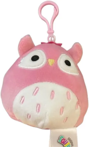 Official KellyToy Squishmallow Clip-on 3.5 Super Soft Plush Toy Animal for Backpack or Purse Accessory Clip (Bri The Pink Owl)