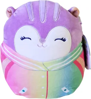 Official KellyToy Squishmallows 8” Sleepy Pajamas Winter Release Plush Stuffed Toy (Sydnee Squirrel Rainbow Shirt)