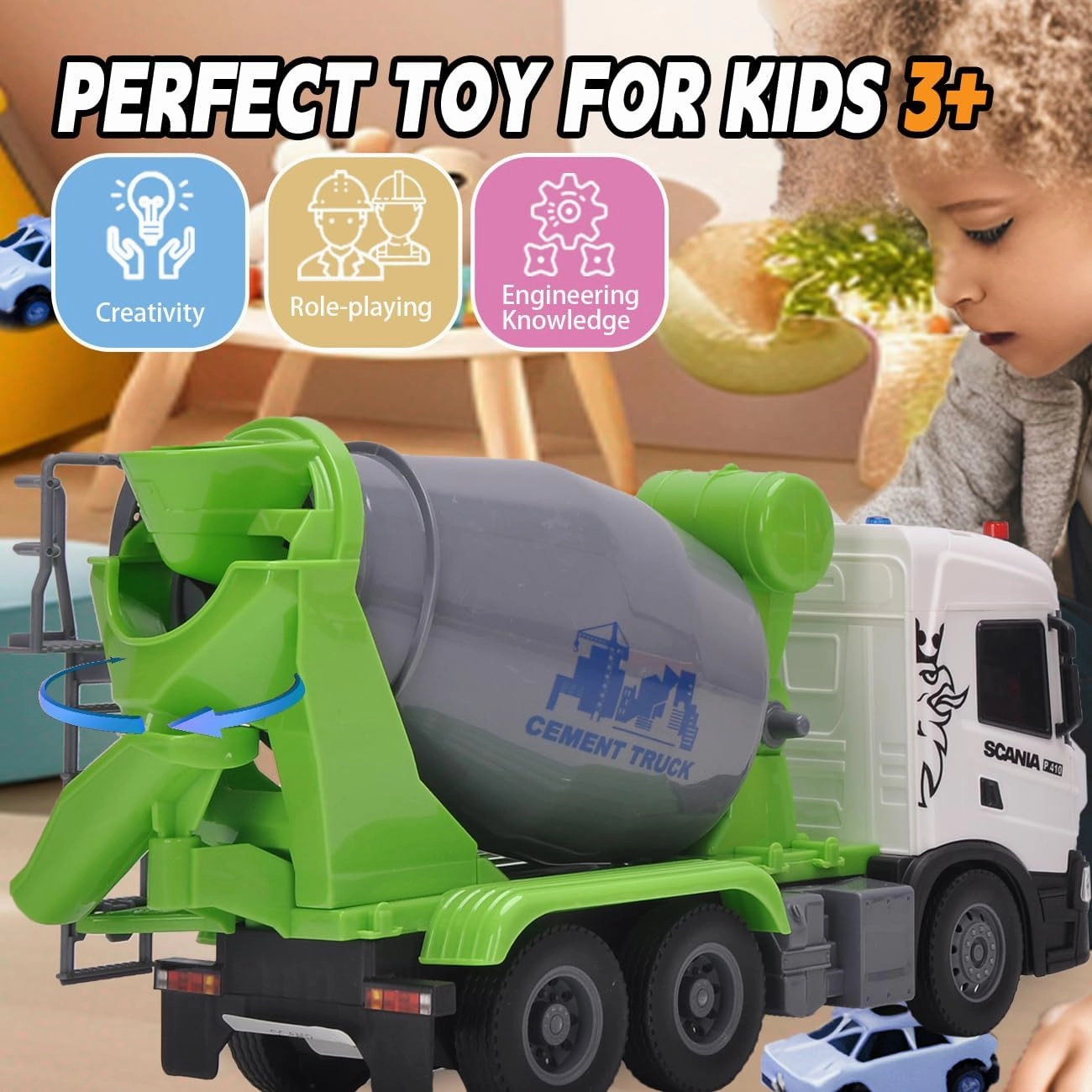 Official License Scania Kids Cement Truck Toy Friction Powered Cement Truck Toy with Lights and Sounds