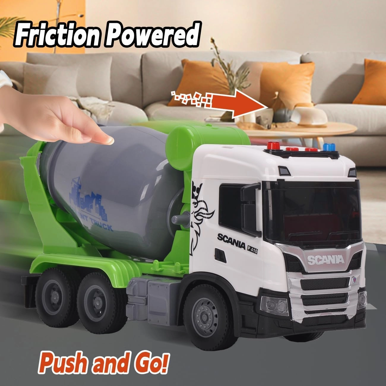 Official License Scania Kids Cement Truck Toy Friction Powered Cement Truck Toy with Lights and Sounds