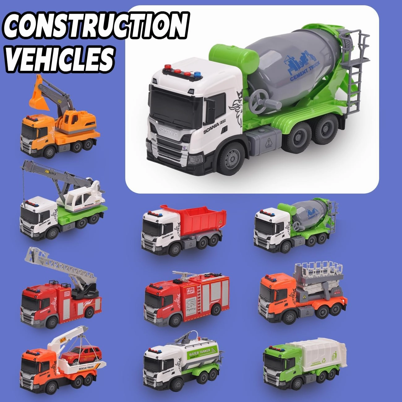 Official License Scania Kids Cement Truck Toy Friction Powered Cement Truck Toy with Lights and Sounds