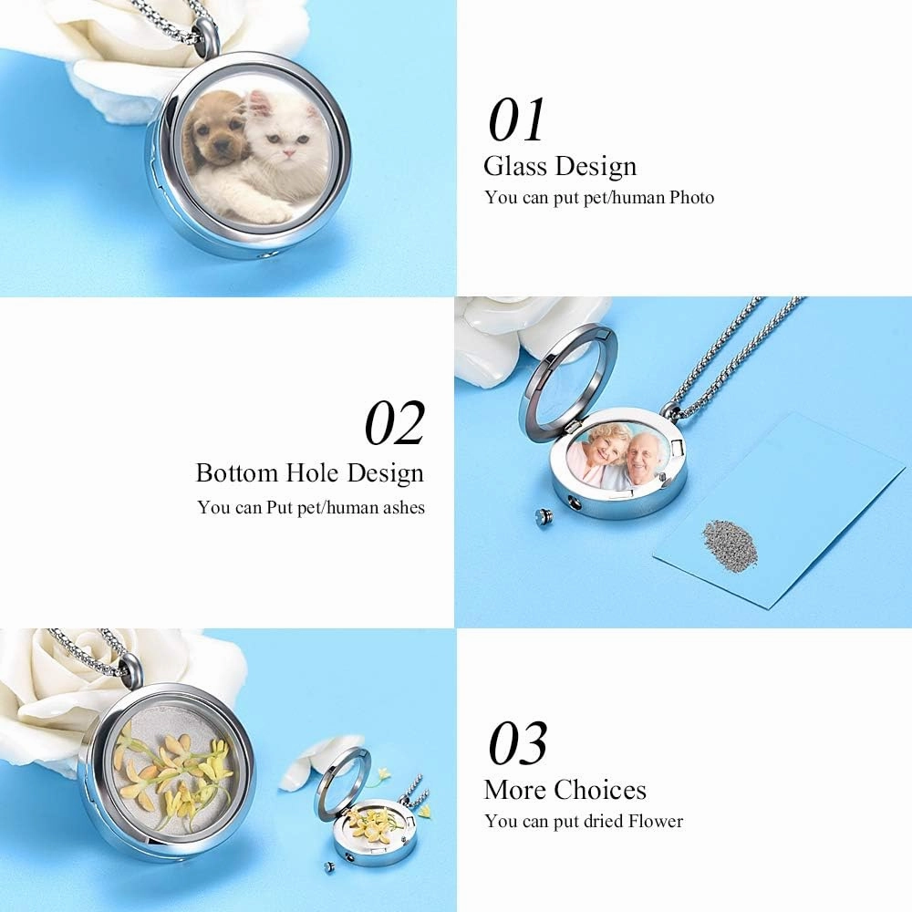 Oinsi Cremation Locket Necklace For Ashes Of Loved One Carry Photo Glass Memorial Urn Jewelry 316L Stainless Steel Keepsake Gifts