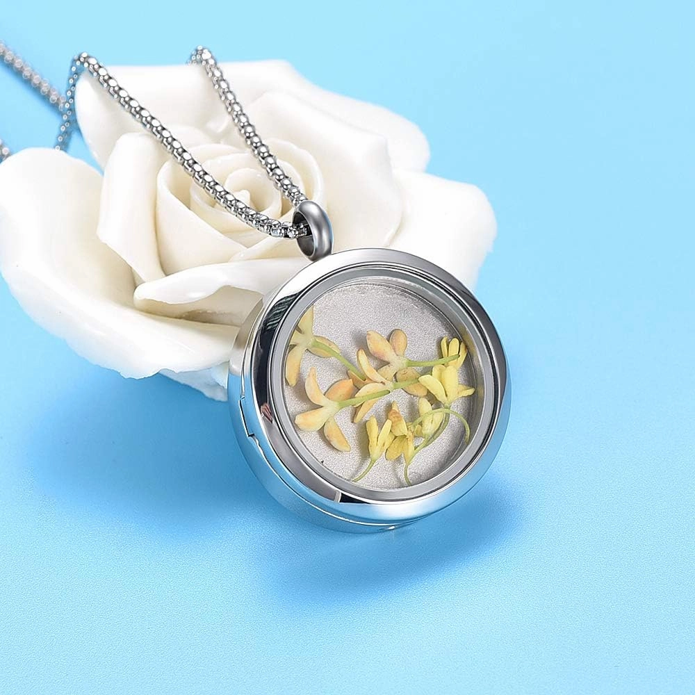 Oinsi Cremation Locket Necklace For Ashes Of Loved One Carry Photo Glass Memorial Urn Jewelry 316L Stainless Steel Keepsake Gifts