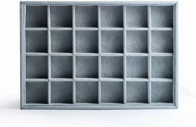 Oirlv 2-Pack Stackable Jewelry Tray Organizer Set: 24 Grid Tall Tray (1.58" H) & 12 Grid Low Profile Tray (1.29" H) with Removable Dividers - Velvet Display for Rings, Earrings, Bracelets, Necklaces (